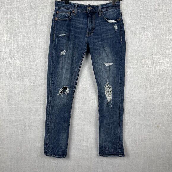 American Eagle Jeans Men’s 30x32 Blue Extreme Flex 4 Slim Straight Fit Distress - Picture 1 of 10